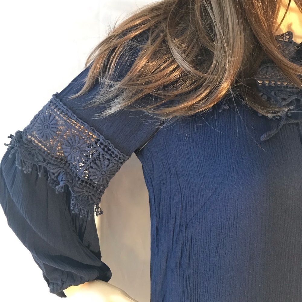 NWT Ella Moon XS Standard Bubble Sleeve Top Navy Blue - Picture 4 of 6